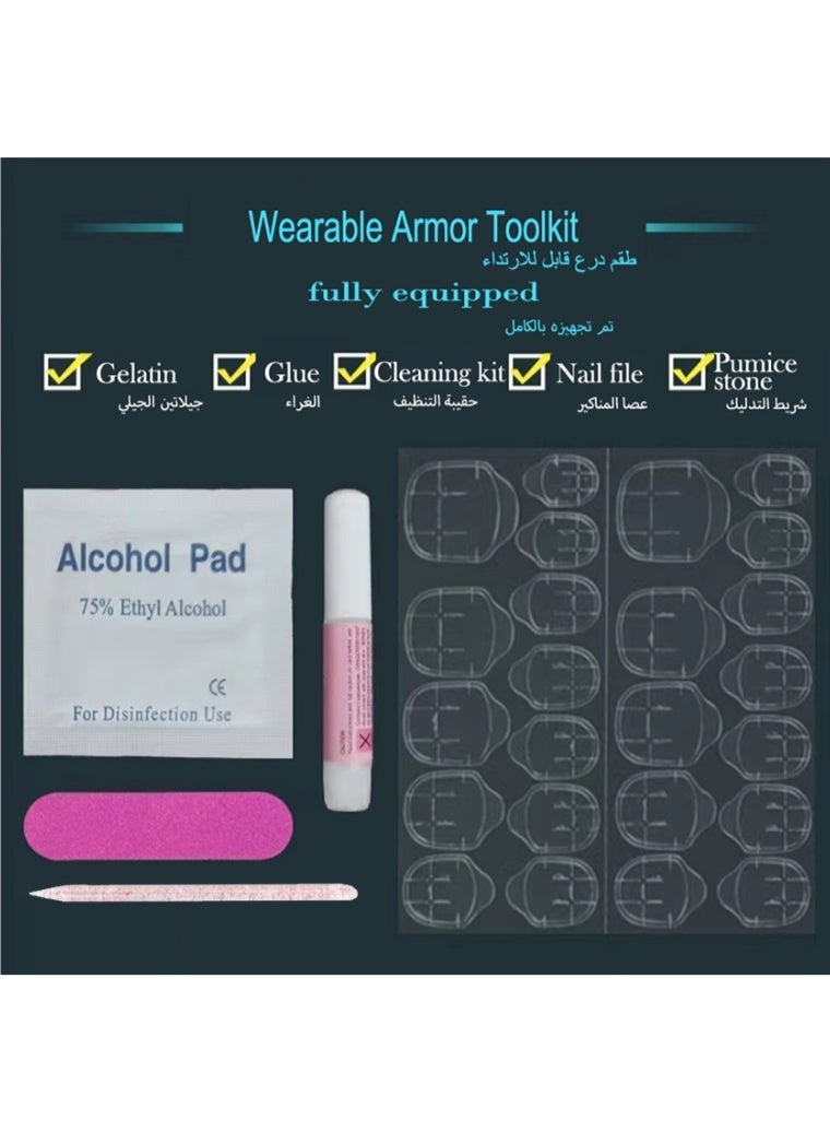 جوسكوين 24 قطعة من أظافر ضغط تركيب، قصيرة شكل لوز بيج نيود مع فن أظاهر عين القط اللامع، قابلة لإعادة الاستخدام. أظافر أكريليك مع عدة غراء. - Image 4